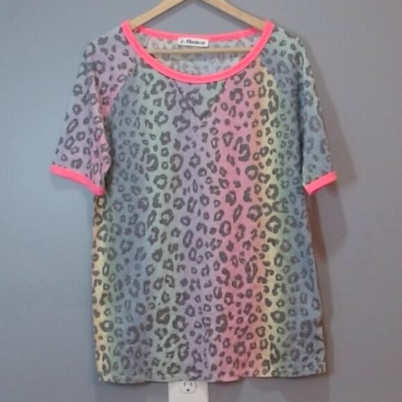 MACARON Tops - Macaron - Colorful Print, Hot Pink , Medium